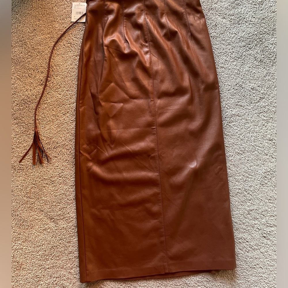 NWT Mother|| 
The It's-A-Wrap-Midi Skirt in Friar Brown, Faux Leather Medium - Picture 8 of 10